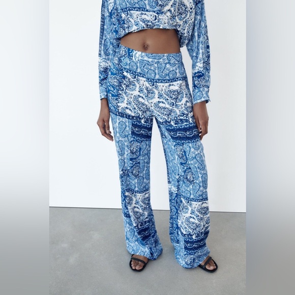 ZARA Printed Wide Leg Pants - Picture 1 of 6
